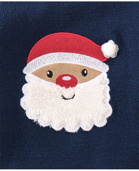 Babyhug Full Sleeves Sweater Santa Embroidery- Navy Blue