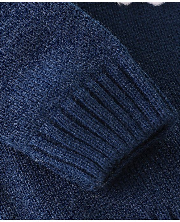 Babyhug Full Sleeves Sweater Santa Embroidery- Navy Blue
