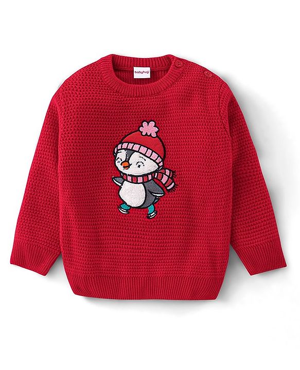 Babyhug Full Sleeves Sweater Penguin Embroidery- Red