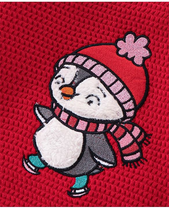 Babyhug Full Sleeves Sweater Penguin Embroidery- Red