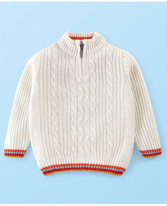 Babyhug Full Sleeves Cable Knit Pullover Sweater - White