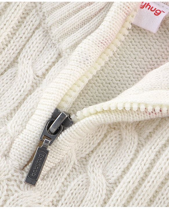 Babyhug Full Sleeves Cable Knit Pullover Sweater - White