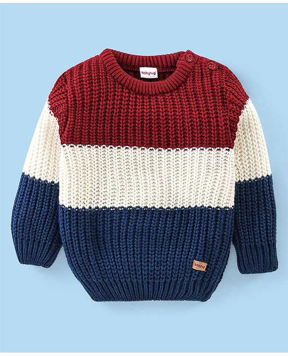 Babyhug Full Sleeves Colour Blocked     Pullovers - Navy Blue & Maroon