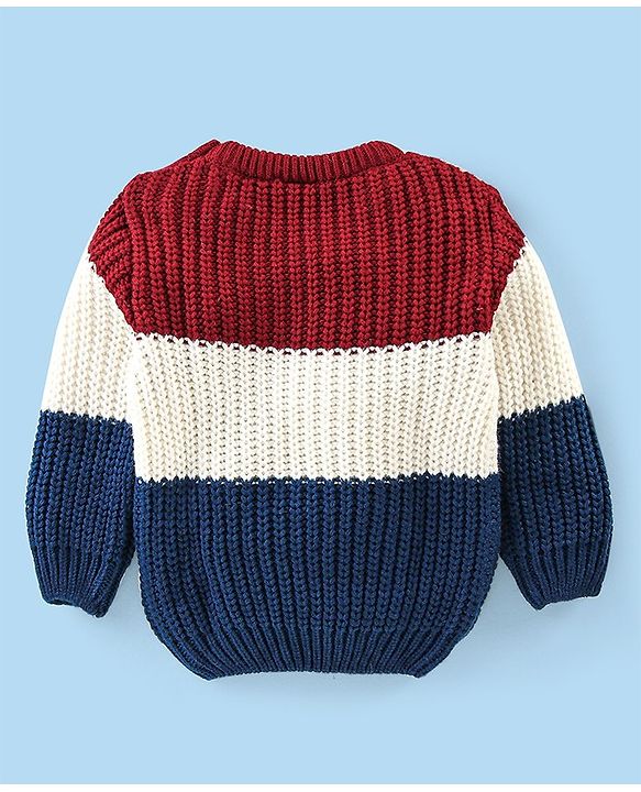 Babyhug Full Sleeves Colour Blocked     Pullovers - Navy Blue & Maroon