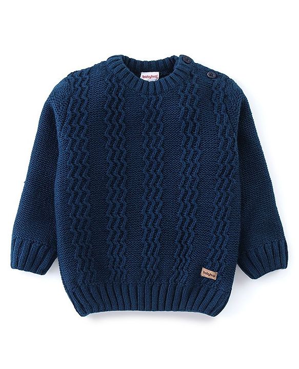 Babyhug Full Sleeves Cable Knit Sweater  - Navy Blue