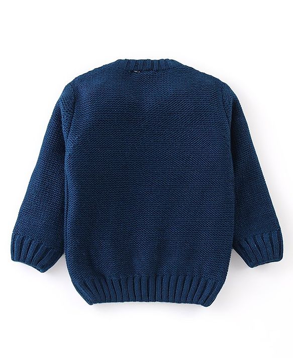 Babyhug Full Sleeves Cable Knit Sweater  - Navy Blue