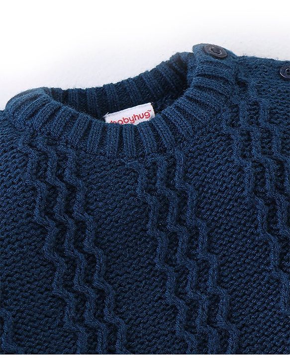 Babyhug Full Sleeves Cable Knit Sweater  - Navy Blue