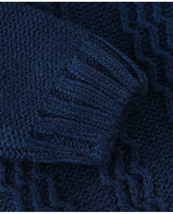 Babyhug Full Sleeves Cable Knit Sweater  - Navy Blue