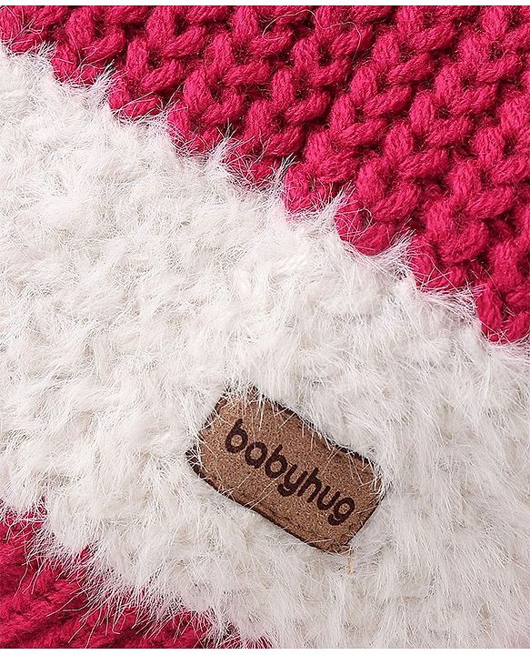 Babyhug Knit Full Sleeves Pullover Sweater Striped - White & Fuschia
