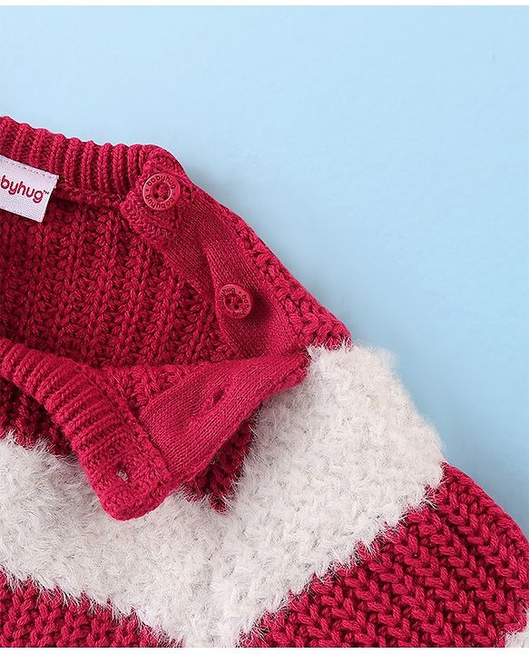 Babyhug Knit Full Sleeves Pullover Sweater Striped - White & Fuschia