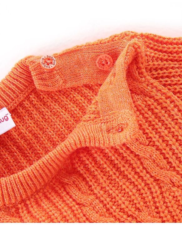 Babyhug Full Sleeves Cable Knit Pullover Sweater - Orange