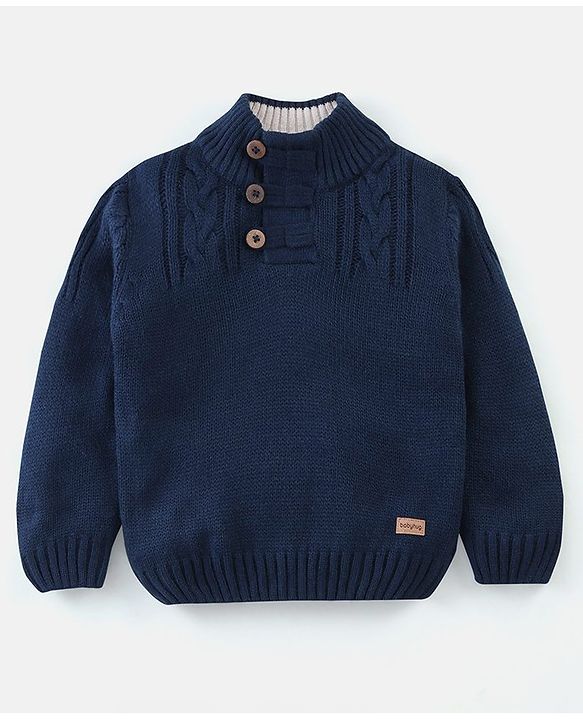 Babyhug Full Sleeves  Sweater Solid Colour - Navy Blue