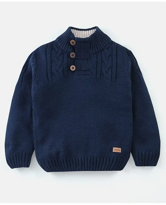 Babyhug 100 Acrylic Full Sleeves Sweater Solid Colour Navy Blue