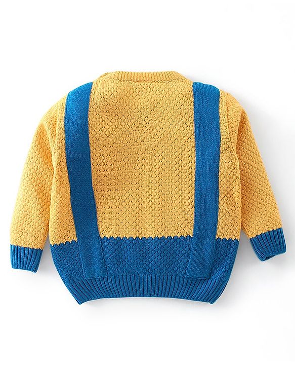 Babyhug Full Sleeves Sweater With Bow Applique- Navy Blue & Yellow