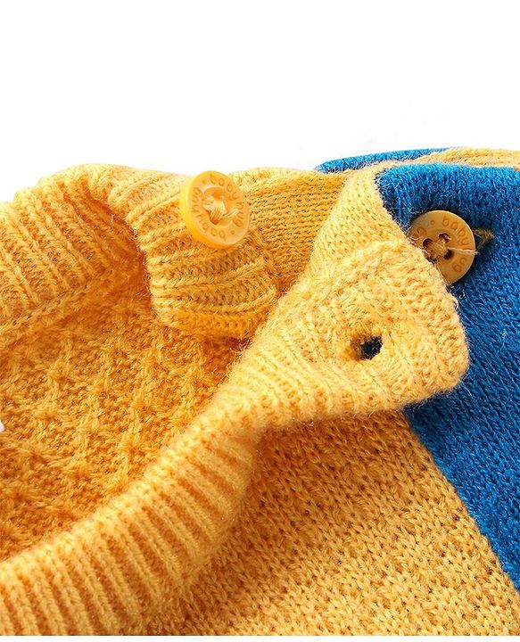 Babyhug Full Sleeves Sweater With Bow Applique- Navy Blue & Yellow