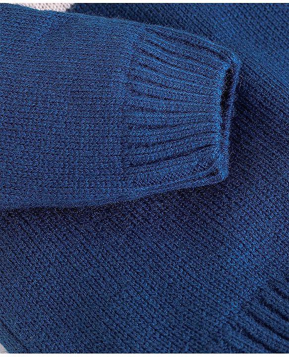 Babyhug Knit Full Sleeves Sweater with Colour Block Design - Blue & Yellow