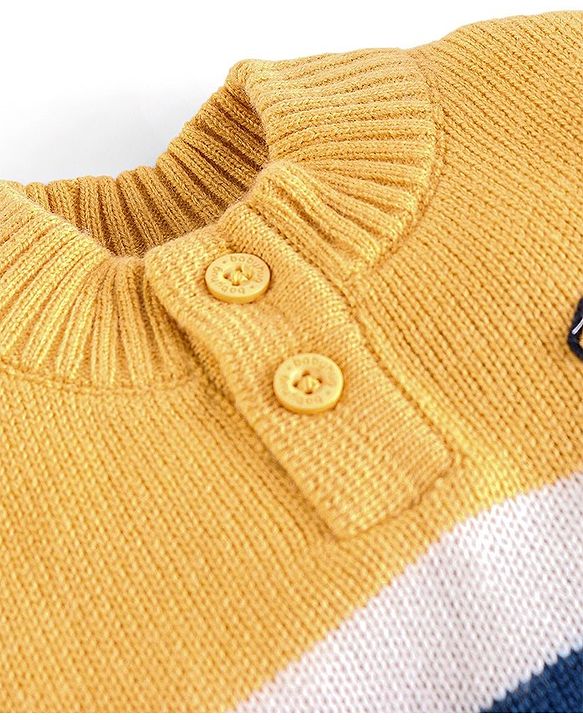 Babyhug Knit Full Sleeves Sweater with Colour Block Design - Blue & Yellow