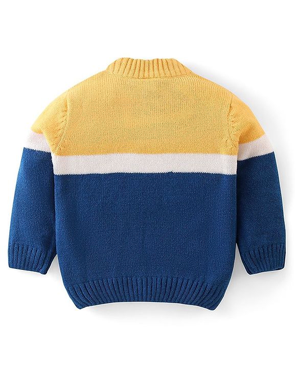 Babyhug Knit Full Sleeves Sweater with Colour Block Design - Blue & Yellow