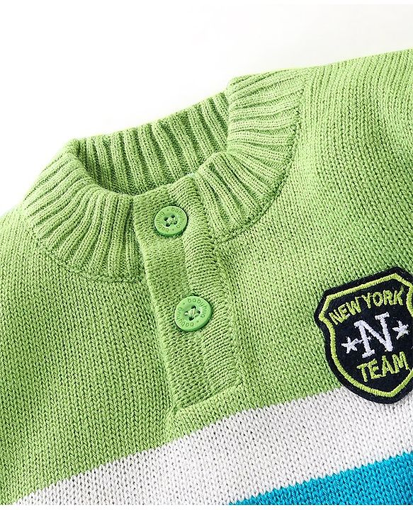 Babyhug Knit Full Sleeves Colour Block Sweater - Mint Blue & Green