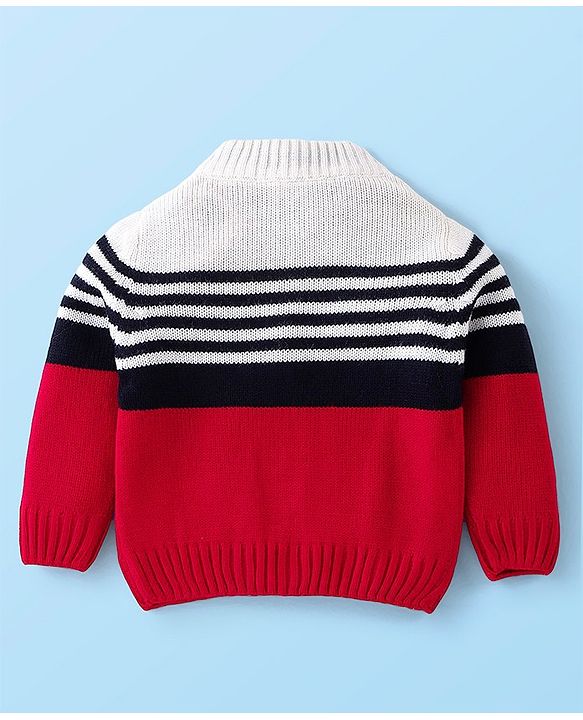 Babyhug Knit Full Sleeves Color Block Pullover Sweater  - White & Red