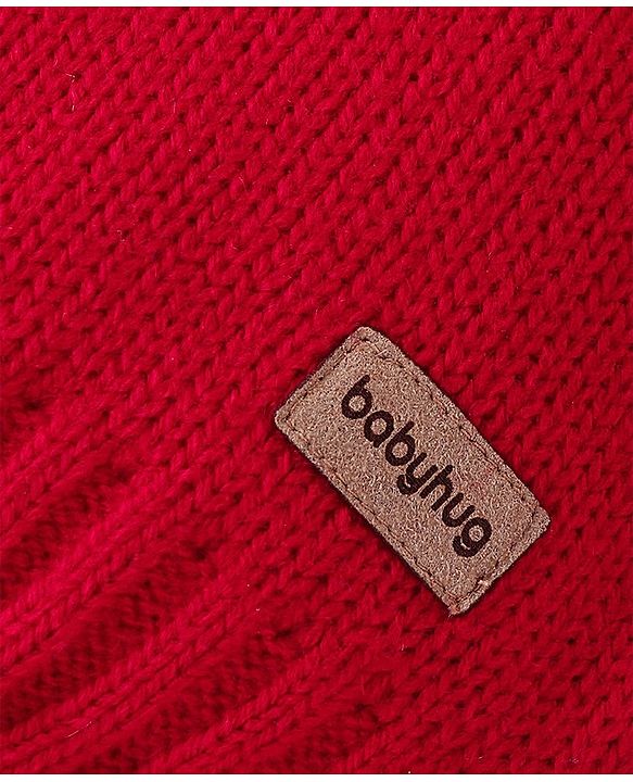 Babyhug Knit Full Sleeves Color Block Pullover Sweater  - White & Red