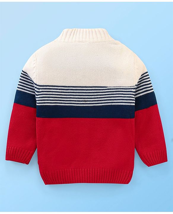 Babyhug Knit Full Sleeves Sweater With Stripe Design - Red
