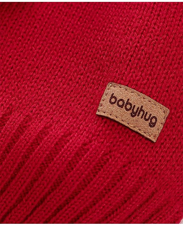 Babyhug Knit Full Sleeves Sweater With Stripe Design - Red