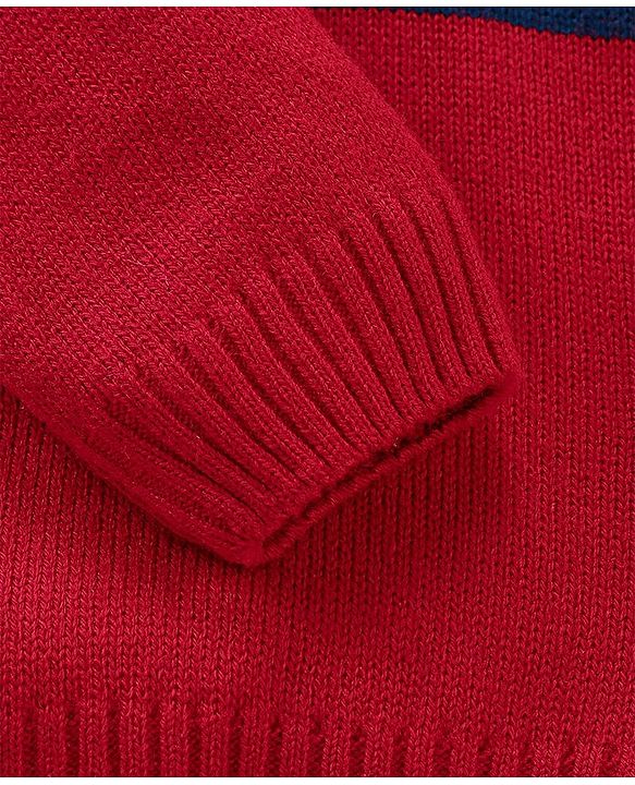 Babyhug Knit Full Sleeves Sweater With Stripe Design - Red