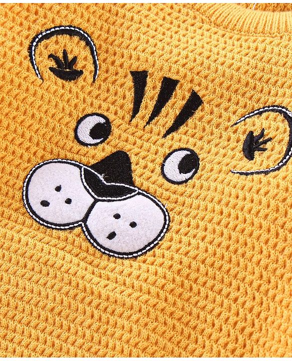 Babyhug Full Sleeves Pullover Sweater with Tiger Print - Mustard