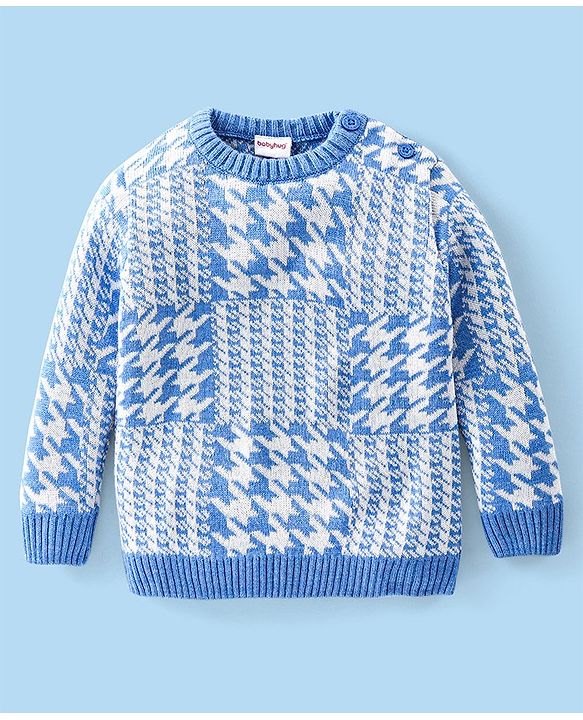 Babyhug Full Sleeves Checked Pattern    Pullovers - Ice Blue
