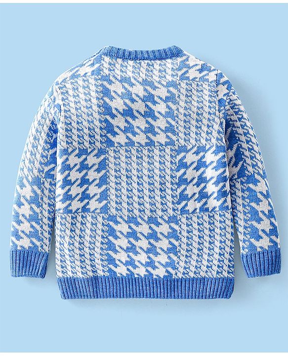 Babyhug Full Sleeves Checked Pattern    Pullovers - Ice Blue
