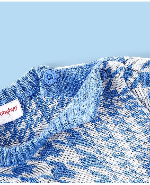 Babyhug Full Sleeves Checked Pattern    Pullovers - Ice Blue