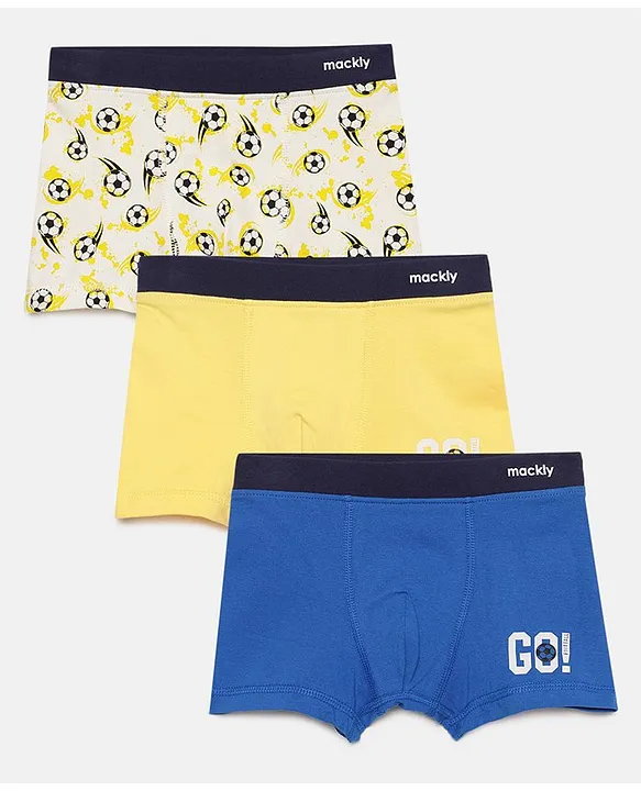 Buy Mackly Set Of 3 Football Printed Boxer Briefs Yellow Blue