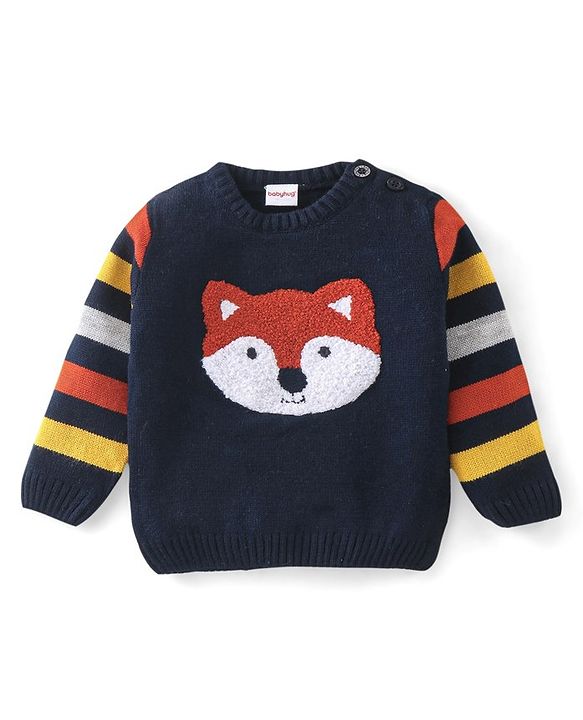 Babyhug Full Sleeves Baby Sweater Set Foxy Design - Navy Blue