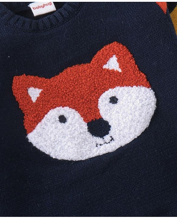 Babyhug Full Sleeves Baby Sweater Set Foxy Design - Navy Blue