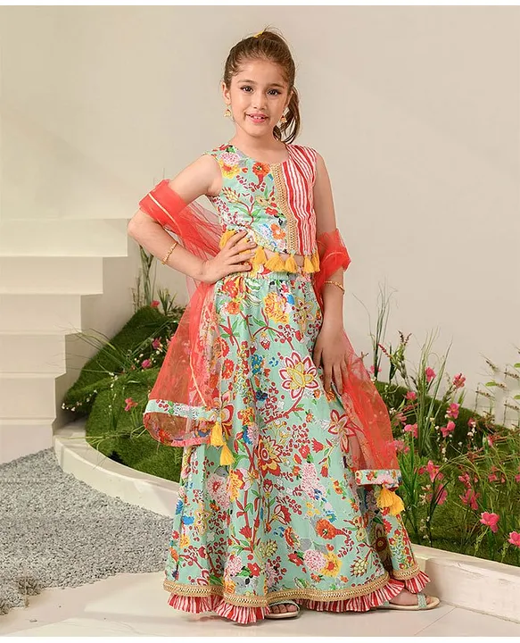 Buy Pspeaches Girl's Cotton Lehenga Choli (L-PEACHBIGFLOWER_Peach_4-5Y) at  Amazon.in