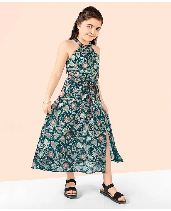 ploy knitted Fabric One side Cut solder bell sleeve Floral applique Long  midi Dress at Rs 870 / piece in Mumbai