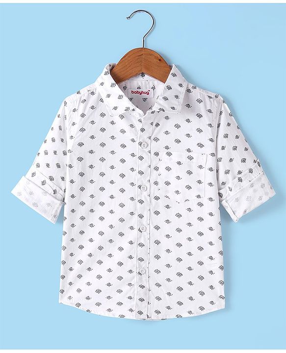 Babyhug 100% Cotton Full Sleeves Printed Shirt - White