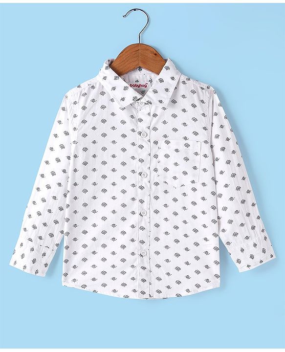 Babyhug 100% Cotton Full Sleeves Printed Shirt - White
