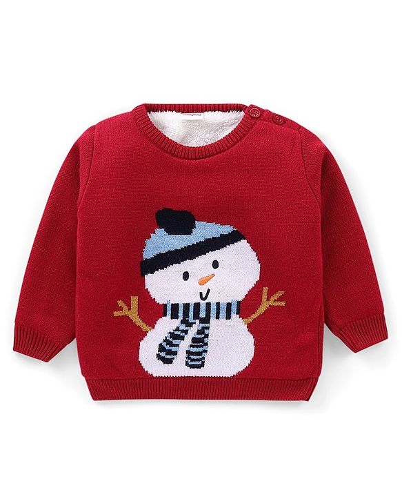 Babyhug  Full Sleeves Sweater Set With Snow Man Design - Red