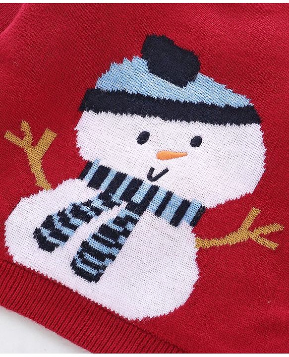 Babyhug  Full Sleeves Sweater Set With Snow Man Design - Red
