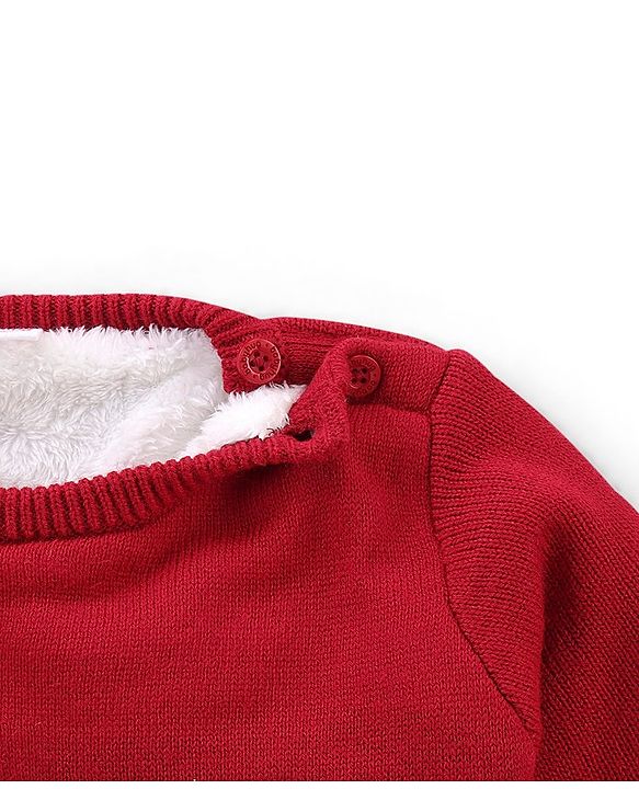 Babyhug  Full Sleeves Sweater Set With Snow Man Design - Red