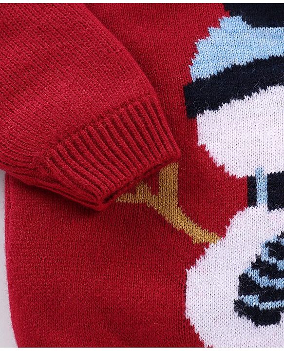 Babyhug  Full Sleeves Sweater Set With Snow Man Design - Red