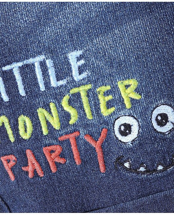 Babyhug Cotton Mid Thigh Denim & Stretch Shorts With Text Embroidery   Fly With Zipper -  Blue