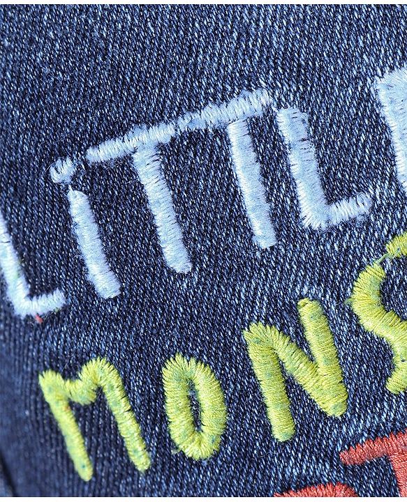 Babyhug Cotton Mid Thigh Denim & Stretch Shorts With Text Embroidery   Fly With Zipper -  Blue