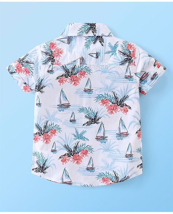Babyhug Cotton Woven Half Sleeves Regular Collar Shirt Floral Print- White
