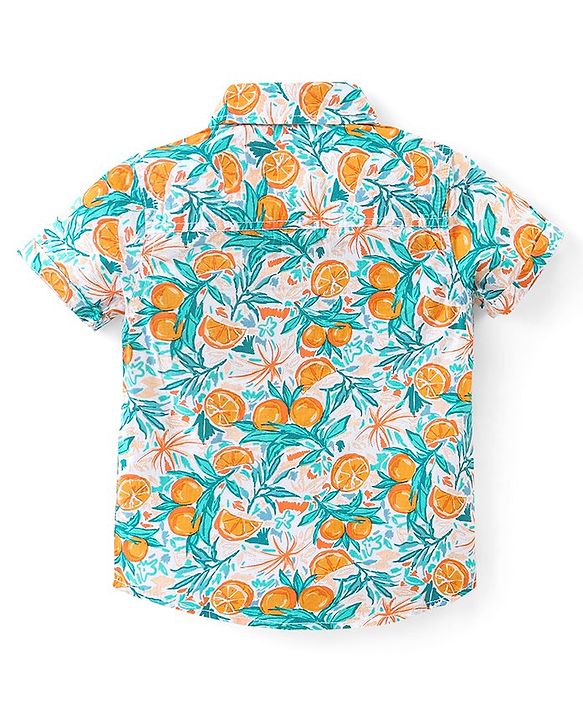 Babyhug Cotton Woven Half Sleeves Regular Collar Shirt Orange Print- Multicolor