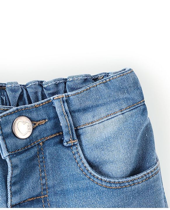 Babyhug Cotton Mid Thigh Length Washed Stretchable Denim Shorts Lace Detailing - Blue