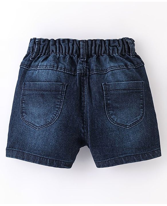 Babyhug Cotton Mid Thigh Length Washed Stretchable Denim Shorts Sequins Detailing - Blue
