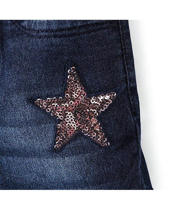 Babyhug Cotton Mid Thigh Length Washed Stretchable Denim Shorts Sequins Detailing - Blue